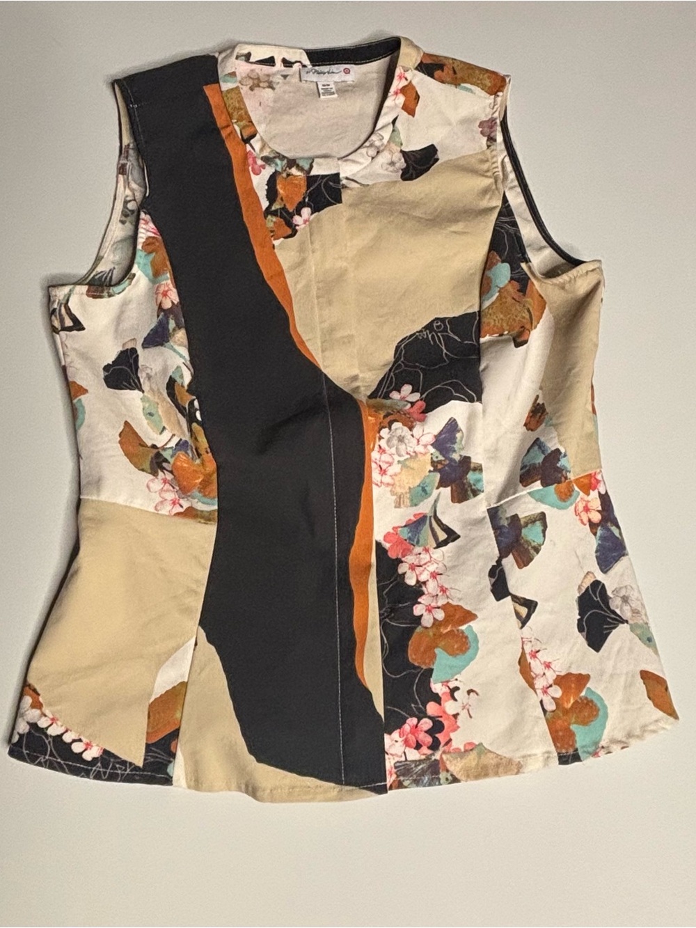 3.1 Phillip Lim Floral Patchwork Sleeveless Camisole - Black, Beige & Multicolor